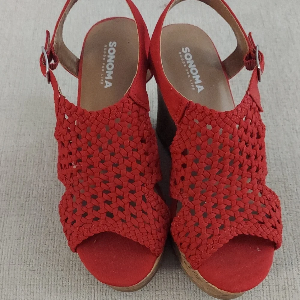 Macrame Style Platform Wedge Heels -Red Size 6.5